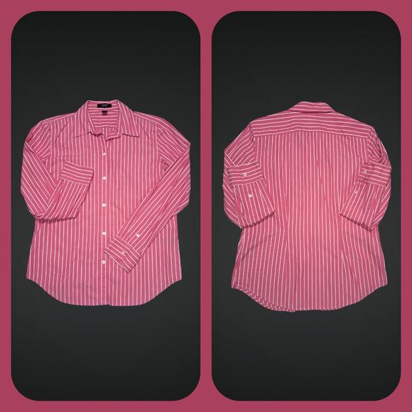 Ladies Vintage Chaps Pink & White Striped Button Down Collar LS Shirt Size M - Picture 1 of 12